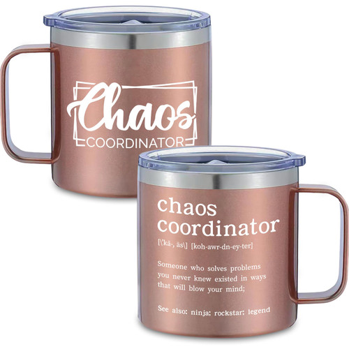 Rose Gold Chaos Coordinator Mug 14oz - Funny Chaos Coordinator Gift for Women | Coworker | Boss | Teacher | Principal | Mom | Nurse,Duplex Printing
