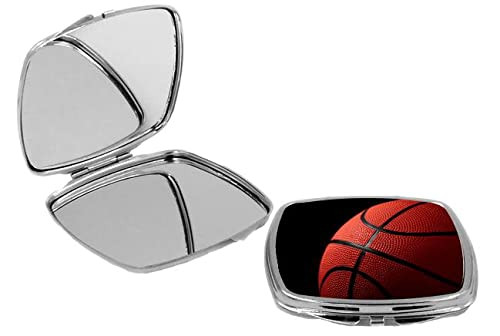 Sam Sandor Square Compact Mirror Personal Mirror - Basketball on Black Background