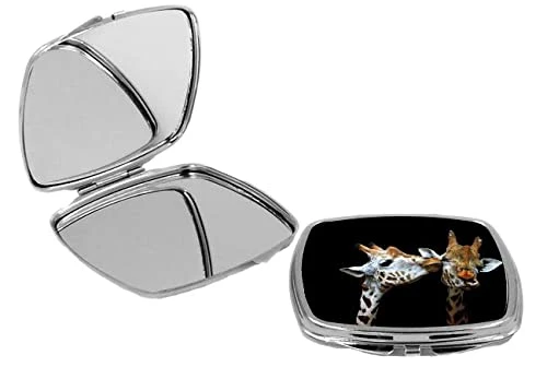 Sam Sandor Square Compact Mirror Personal Mirror - Giraffes in Love