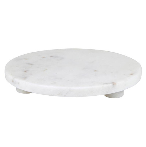 Santa Barbara Design Studio Marble Serving Board Strong Stone Round Footed Tray, 8" Diameter, White
