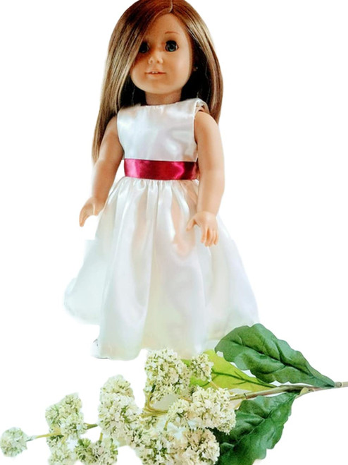 18" Doll Dress - Ivory and Maroon Burgundy Wine Satin Handmade Doll Dress fits American Girl dolls
