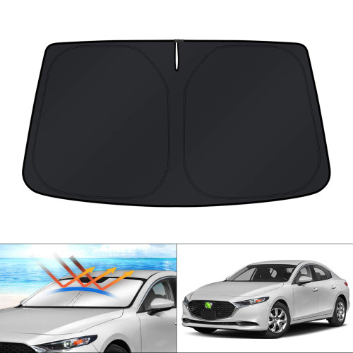 KUST Custom Fit Windshield Sun Shade for Mazda 3 Accessories 2019-2024 Mazda3 Hatchback/Sedan Window Shade Cover Sun Visor Foldable Blocks UV Rays Keep Your Car Cooler