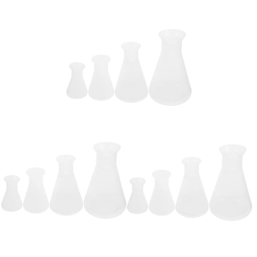 ULTECHNOVO 12 Pcs Erlenmeyer Flask Conical Flask Laboratory Flask Plastic Flasks Clear Flask Scientific Glass Flask Experiment Scale Flask Laboratory Glassware Cone Bottle Triangle Beaker