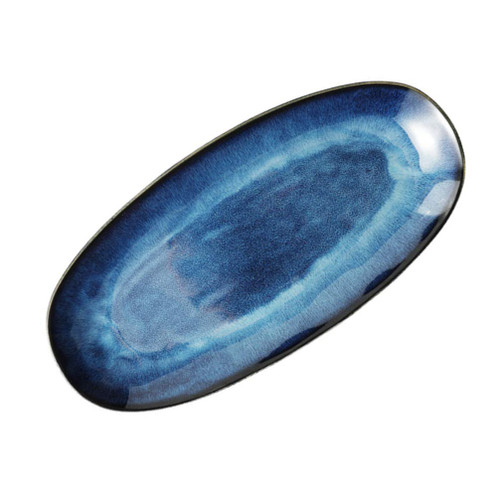 YARNOW Large Serving Platter, ceramic sushi dish Blue Porcelain Serving Platters, Oval Serving Platter for Food Meat Cake Dessert japanese sushi plate Appetizers porcelain sushi tray (11 Inch)