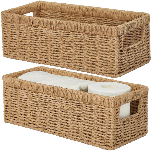 Vagusicc Wicker Storage Basket, Paper Rope Wicker Baskets with Handles, Toilet Paper Basket for Toilet Tank Top, Small Wicker Baskets for Organizing Shelves, 2-Pack, Natural Vagusicc Wicker Storage Basket, Paper Rope Wicker Baskets with Handles, Toilet Paper Basket for Toilet Tank Top, Small Wicker Baskets for Organizing Shelves, 2-Pack, Natural