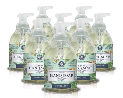 Nature's Oil Foaming Hand Soap, Peppermint, 10 Fluid Ounces (Case of 8)