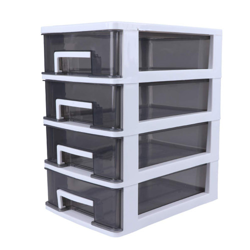 Desktop Plastic Drawer Storage Drawers Desk Drawer Box Stackable Plastic Drawer Unit Plastic Drawer Storage Shelf 4- Tier Drawer Organizer Unit for Office Plastic Desktop Drawers Bedroom
