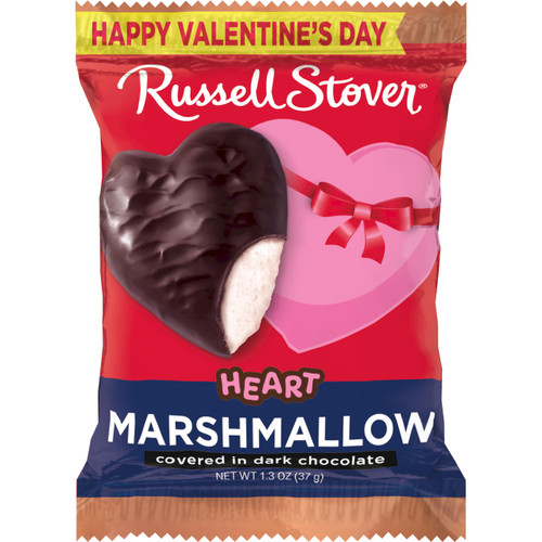RUSSELL STOVER Valentine's Day Dark Chocolate Marshmallow Heart, 1.3 oz. (Pack of 18)