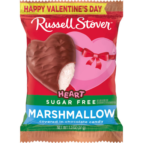 RUSSELL STOVER Valentine's Day Sugar Free Marshmallow Chocolate Candy Heart, 1.3 oz. (Pack of 18)