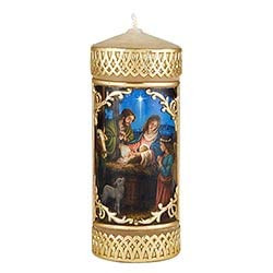 CB Church Supply Candle - Will and Baumer - Hand-Decorated Family Prayer Paraffin Devotional Candle with Decal, 4.75-Inch, Nativity