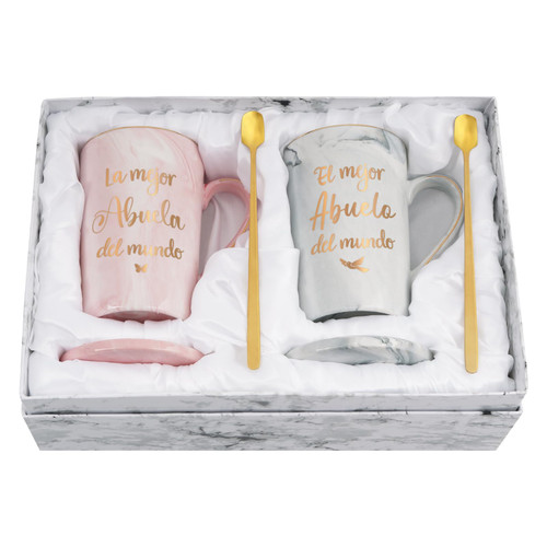 Maustic Abuela Abuelo Gifts in Spanish, La Mejor Abuela and Abuelo Coffee Mugs, Worlds Best Grandma Grandpa Coffee Mugs, Grandparents Gifts on Christmas Mothers Day Fathers Day, 14 Oz with Gift Box