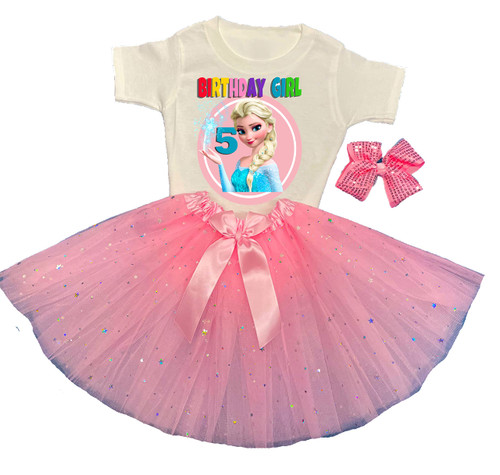 ELSA Birthday Shirt/Tutu Outfit Birthday tutu dress Birthday Party shirt 5th Birthday Pink