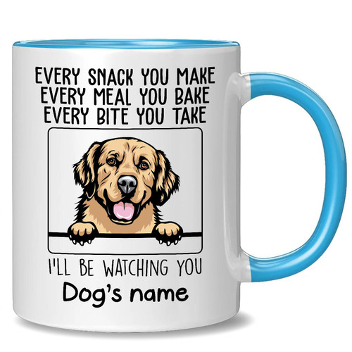 Personalized Golden Retriever Accent Mug, Every Snack You Make I'll Be Watching You, Customized Dog Coffee Mugs for Mom Dad, Custom Dog's Name, Ideas Gifts for Mothers Day, Fathers Day