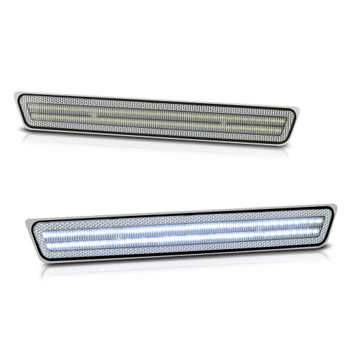 VIPMOTOZ White LED Strip Side Marker Light Rear Fender Parking Lamp For 2015-2023 Compatible with Dodge Challenger, Chrome Housing, Clear Lens, Driver & Passenger Side 2-Piece Set