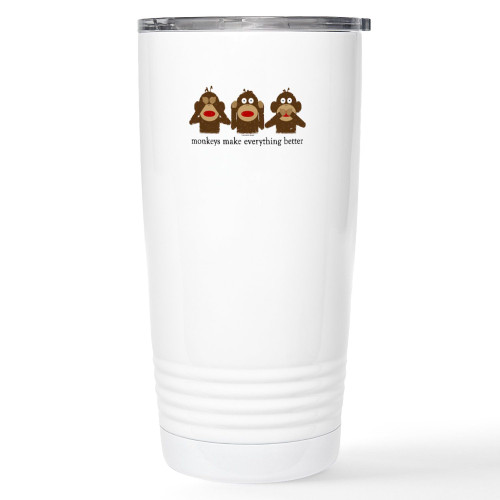 CafePress 3 Wise Sock Monkeys Stainless Steel Travel Mug Stainless Steel Travel Mug, Insulated 20 oz. Coffee Tumbler