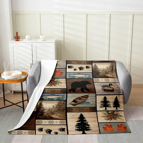 Fish Flannel Fleece Throw Blanket for Sofa Couch Kids Rustic Bear All Season Bed Blanket Cabin Duck Printed Fuzzy Blanket BedCabin Country Wildlife Bear Plaid Plush Blanket 40"x50" Fish Flannel Fleece Throw Blanket for Sofa Couch Kids Rustic Bear All Season Bed Blanket Cabin Duck Printed Fuzzy Blanket BedCabin Country Wildlife Bear Plaid Plush Blanket 40"x50"