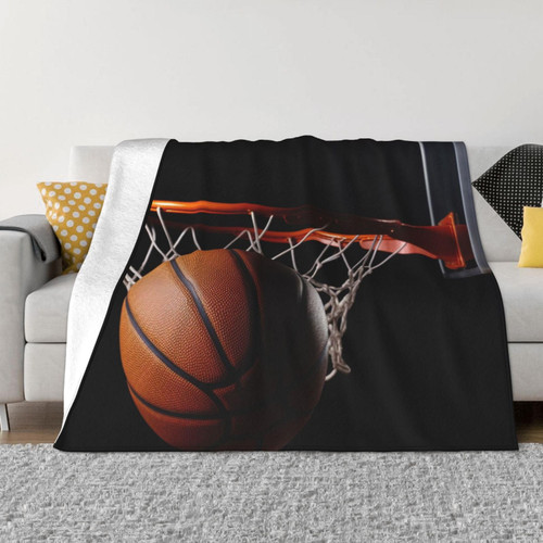 Flannel Fleece Throw Blanket 40"x30", Lightweight Plush Blanket for Bed, Soft Cozy Warm Blankets for Chair, Reversible Fluffz Blanket for Couch Blankets and Throws Basketball