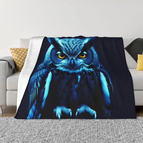 Flannel Fleece Throw Blanket 40"x30", Lightweight Plush Blanket for Bed, Soft Cozy Warm Blankets for Chair, Reversible Fluffz Blanket for Couch Blankets and Throws Blue Owl