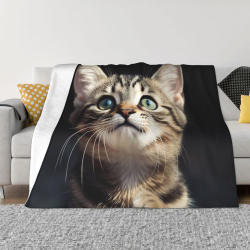 Flannel Fleece Throw Blanket 40"x30", Lightweight Plush Blanket for Bed, Soft Cozy Warm Blankets for Chair, Reversible Fluffz Blanket for Couch Blankets and Throws Cat