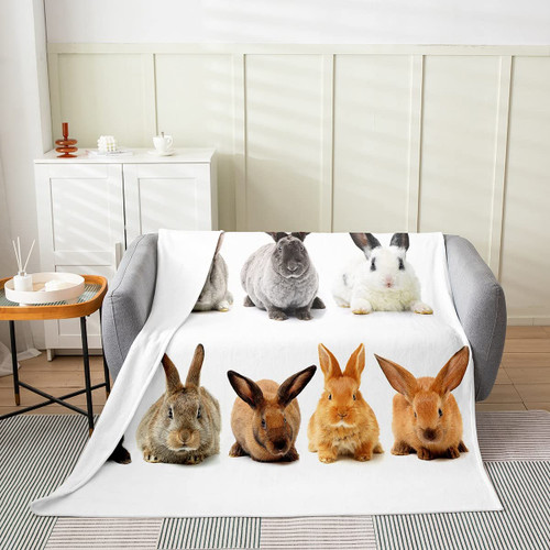 Kawaii Rabbit Print All Season Bed Blanket Kids,Cute 3D Animals Pattern Fleece Throw Blanket Lovely Rabbit Fuzzy Blanket for Kids Boys Girls,Microfiber Plush Blanket Room Decor 40"x50"
