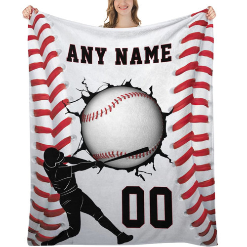 Oplamigy Baseball Blanket Personalized Name Blanket for Kids Adults Custom Baseball Blankets with Name Sports Customized Throw Blanket for Boys Mens Gifts 30"*40"