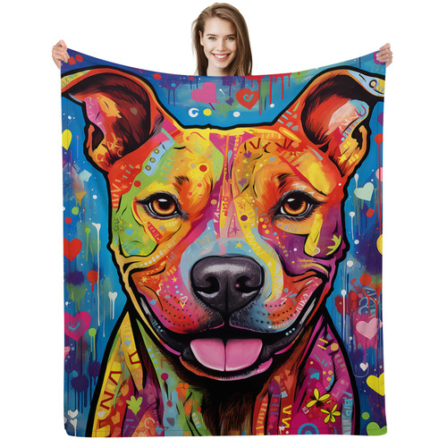 ALIFAFA Colorful Pit-Bull Blanket, Cute Pit-Bull Blanket, Funny Pit-Bull Dog Throw Blanket, Pit-Bull Gifts for Pit-Bull Lovers, Pit-Bull Novelty Gifts, Plush Dog Lovers Ideas,50"x40"