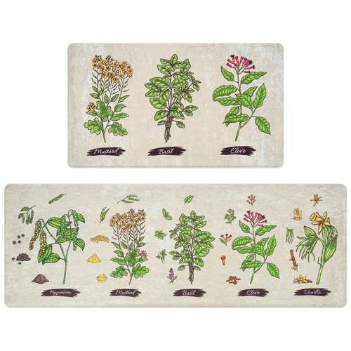 ASPMIZ Kitchen Mat 2 Pcs, Farmhouse Waterproof Kitchen Rugs Non Slip, Floral Kitchen Mats Cushioned Anti Fatigue, Memory Foam Kitchen Mats Rug Washable Comfort Mat for Floor 18'' x 48'' + 18'' x 30''