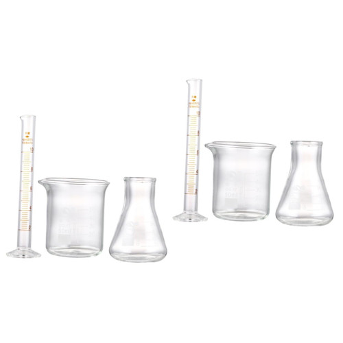 Baluue 6 Pcs Beaker Measuring Cylinder Flask Laboratory Measuring Device Suit Laboratory Conical Flask Laboratory Beaker Liquid Measuring Cup Graduated Beaker Glass Software Big Mouth