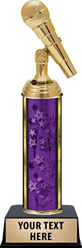 Crown Awards 10.5" Microphone Trophies, Personalized Purple Microphone Trophy with Custom Engraving Prime