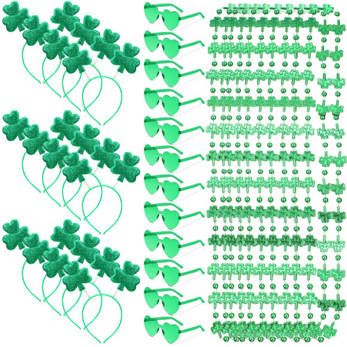 Crowye 36 Pieces St. Patricks Day Party Favors Set Including 12 Shamrock Glasses 12 St Patricks Day Necklace 12 St. Patrick's Day Headbands for Children and Adults St. Patrick's Day Party Decoration