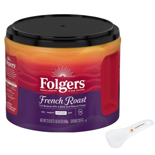 Folgers Ground Coffee Medium and Dark Roast (Pack of 1) Includes Coffee Scoop (French Roast)