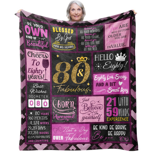 MAUPIVAE 80th Birthday Gifts for Women, Best Gifts for 80 Year Old Woman Birthday, 80th Birthday Gift Ideas, Throw Blanket 60"x50"