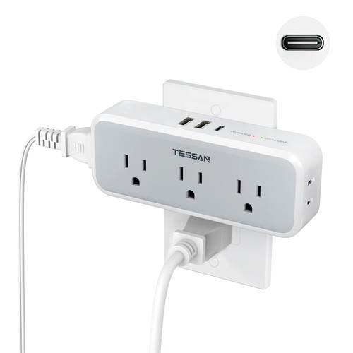 Multi Plug Outlet Extender, USB Wall Charger, TESSAN Multiple Outlet Splitter with 5 Outlets and 3 USB (1 USB C), Electrical Power Expander with Surge Protector Spaced for Home Office Dorm Room