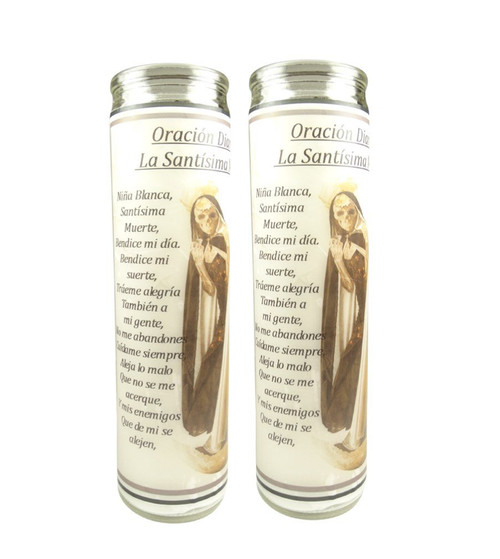 Santa Muerte Santisima Muerte Holy Death 2 Daily Prayer Candles with Pocket Card 2 Veladoras De La Santa Muerte Incluye Postal de Bolsillo