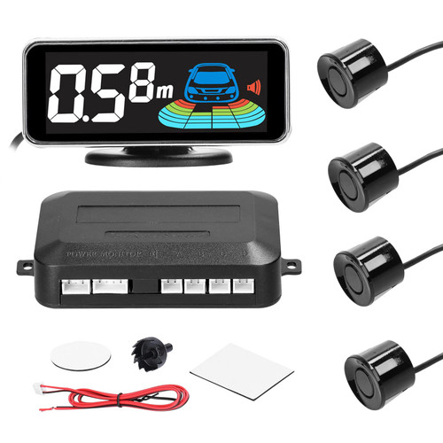 Shkalacar Car Reverse Parking Radar System Backup Rear Reversing Radars with 4 Parking Sensors Distance Detection + LCD Distance Display + Sound Warning Buzzer