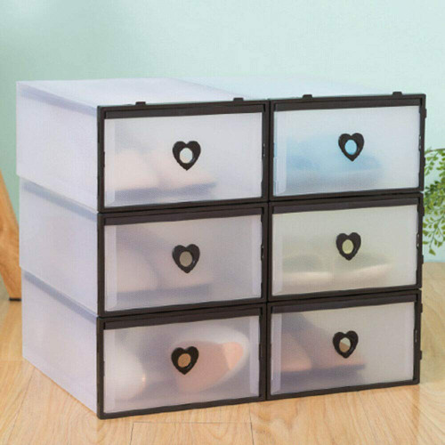 10 Pack Shoe Storage Boxes, Clear Plastic Stackable Foldable Shoe Organizer Bins, Drawer Type Front Opening Shoe Sneaker Holder Containers
