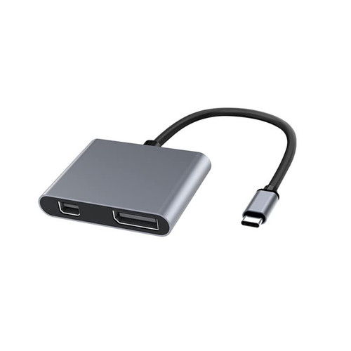 BRASSU Type-c to DP+miniDP Docking Station HUB Converter (Size : Gray)