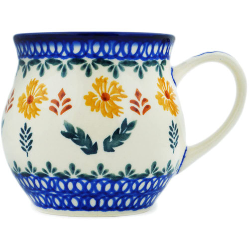 Polish Pottery 12 oz Bubble Mug (Golden Flower Garden Theme) + Certificate of Authenticity