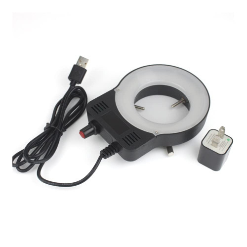 Lab Microscope Accessories Microscope Ring Light Adjustable USB Output DC 5V Shadowless Ring Light Iluminator Lamp for Industry Stereo Microscope Industrial Camera (Color : Black with Adapter)