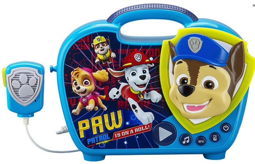 EKids PW-115 Paw Patrol Sing Along Boombox with Microphone, Built in Music, Flashing Lights, Real Working Mic for Kids Karaoke Machine, Connects Mp3 Player Aux in Audio Device, Blue