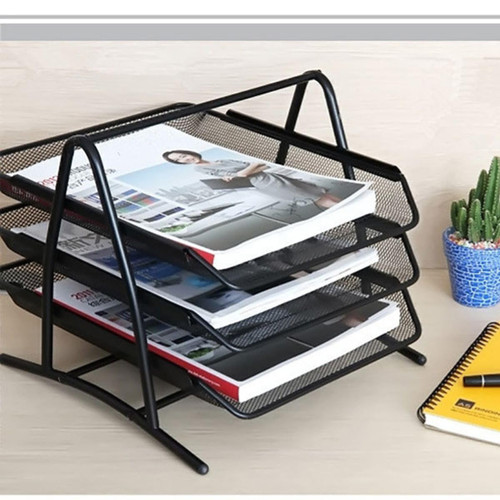 EXCEART 3-Tier Document Tray 3-Tiered Storage Tray Holder Magazine Frame Paper Files Holder A4 Magazine Rack Mesh