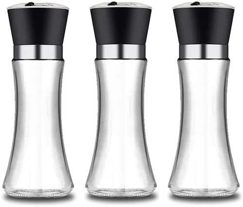 BaydoG Pepper Mill Pepper Grinder Salt Mill 3 Pcs Manual Freshly Ground Glass Salt and Pepper Grinder, Adjustable Coarseness Pepper Mill for Kitchen Utensils Salt and Pepper Grinder Bottle