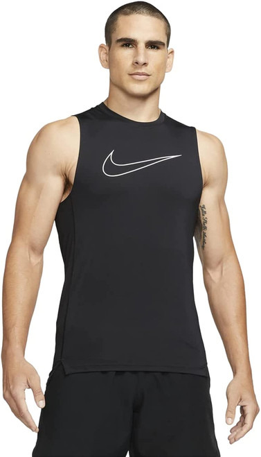Nike Pro Dri-FIT Men's Slim Fit Sleeveless Top (Black/White, Medium)
