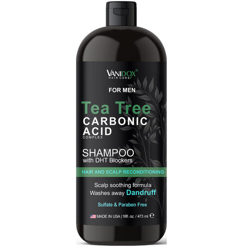 Vanidox Tea Tree and Carbonic Acid Shampoo for Men with Tea Tree Oil - Stimulates Hair Growth - Scalp Care for Itchy and Dry Scalp, Scalp Exfoliator - FiGhts Hair Loss - with DHT Blockers (16 FL Oz)