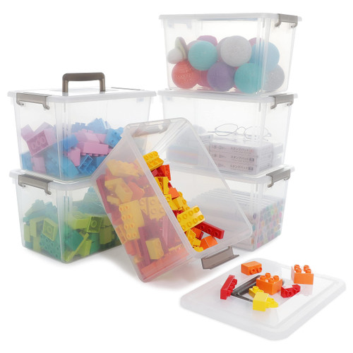 Citylife 6 Packs 5.3 QT Plastic Storage Bins with Latching Lids Clear Storage Box with handle Stackable Storage Containers for Organizing Snacks, Crafts, Legos, Tools