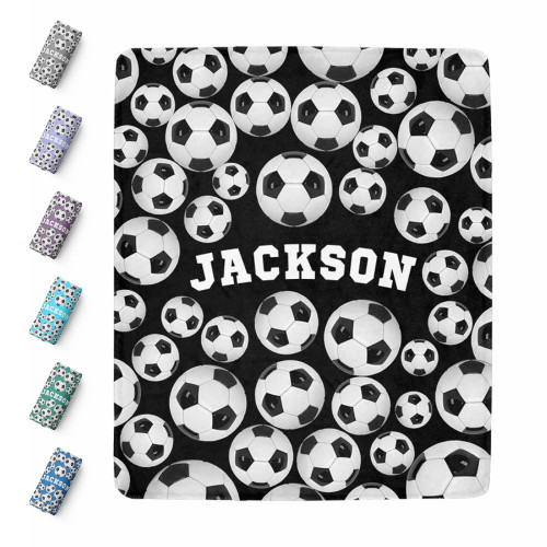 Artsadd Personalized Baby Blanket with Name - Custom Kids Name Blankets for Boys - Customized Football Soccer Throw Blanket for Ball Fans Birthday Children's Day Gift for Kids Adults Friend 30"x40"