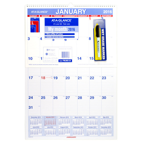 AT-A-GLANCE Monthly Wall Calendar 2017, Erasable, 15.5 x 22.75 Inches (PMLM03-28)