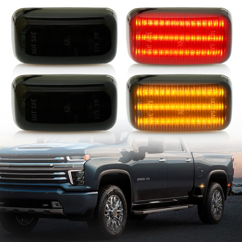 Bestview Smoked Lens Side Marker Light Amber ? Red 3 Rows LED Strip for 2015-2022 Chevy Silverado GMC Sierra 2500HD 3500HD Dually Bed Fender Side Markers,Front Rear Bumper Side marker Lamps