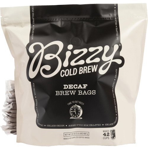 Bizzy Cold Brew Coffee | Decaf Blend | Water Process | Coarse Ground Coffee | Micro Sifted | Specialty Grade | 100% Arabica | Brew Bags | 12 Count | Makes 42 Cups
