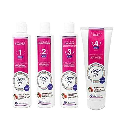 CARSON LIFE 4 Stage Hair Care System Kit For Curly Hair (Shampoo, Conditioner, Leave In Conditioner & Curly Hair Mask) - Paraben and Sulfate Free